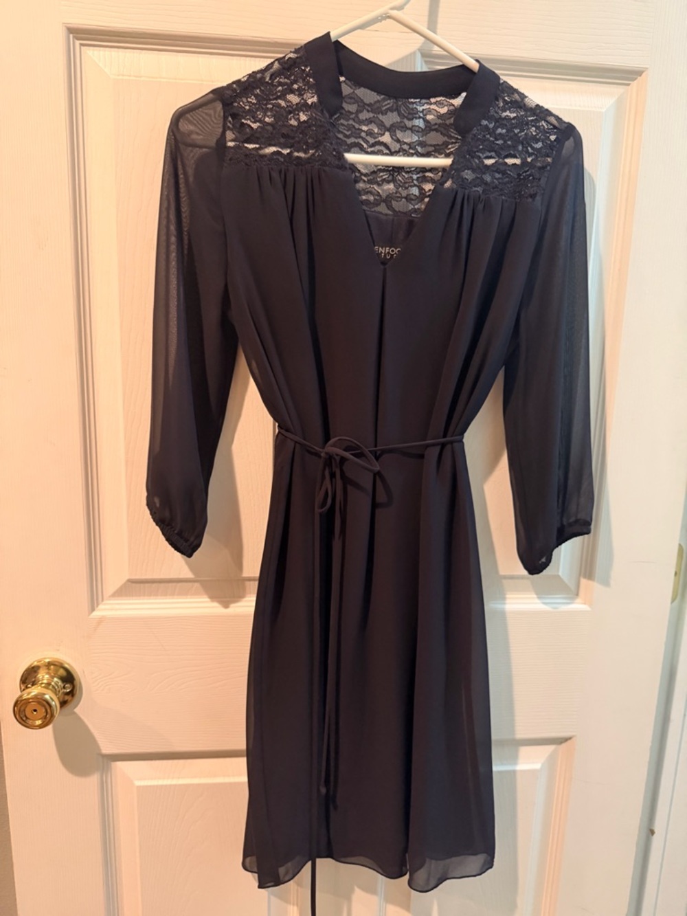 Enfocus Studio Navy Blue Lace-Yoke Midi Dress